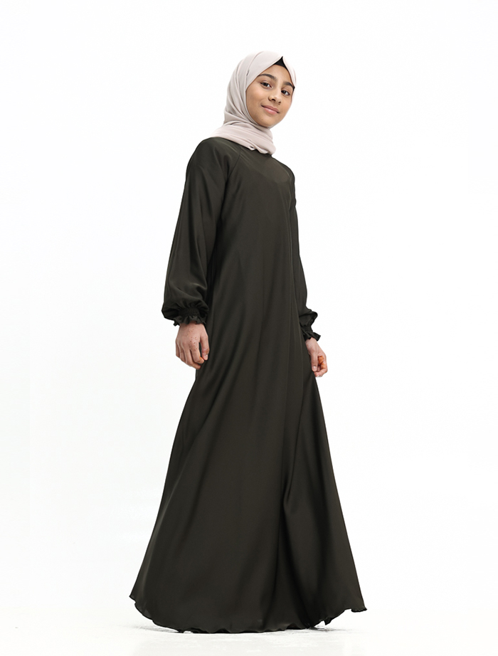 Girls Khaki Zip Umbrella Abaya